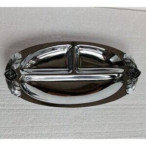 VTG Continental Chrome Serving Tray 3 Sections Floral Charcuterie Snacks 12.5"